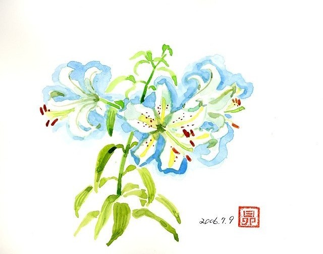 水彩画　百合と天使 水彩画 百合と天使 絵画 - 絵画